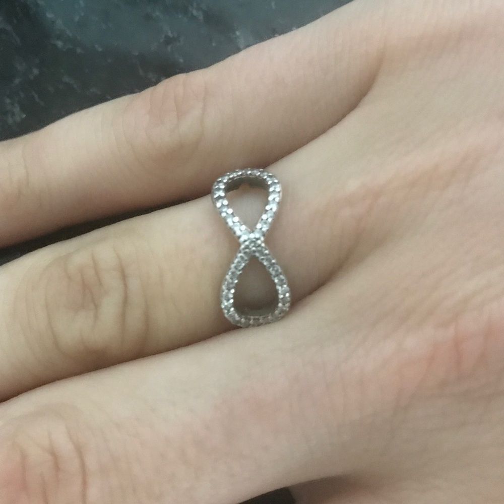 Infinity pave diamond sterling silver ring size 6